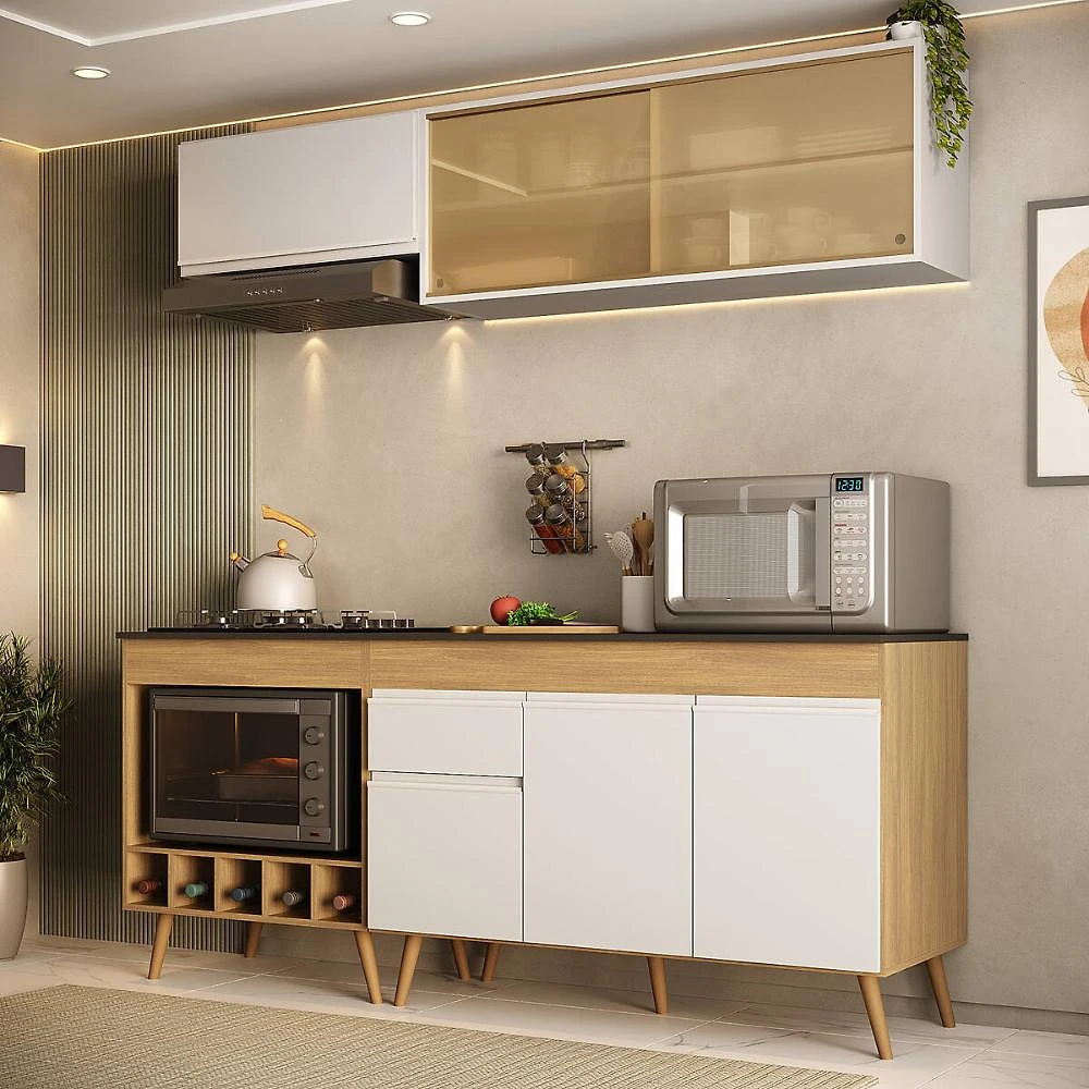 Armário de Cozinha Modulada Completa com Balcão 190cm Veneza Multimóveis MP2422