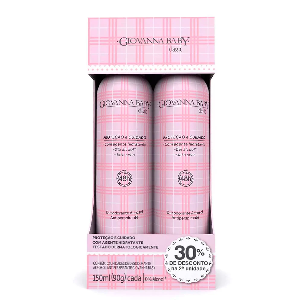 Kit Desodorante Giovanna Baby Classic Rosa Aerosol 30% de Desconto na Segunda Unidade 150ml cada