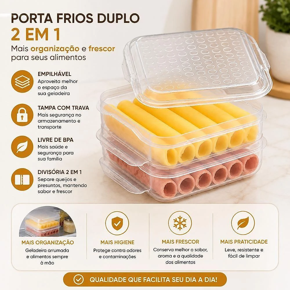 Pote Organizador Porta Frios Duplo Hermetico Polipropileno Tampa com Travas Empilhavel Yeet