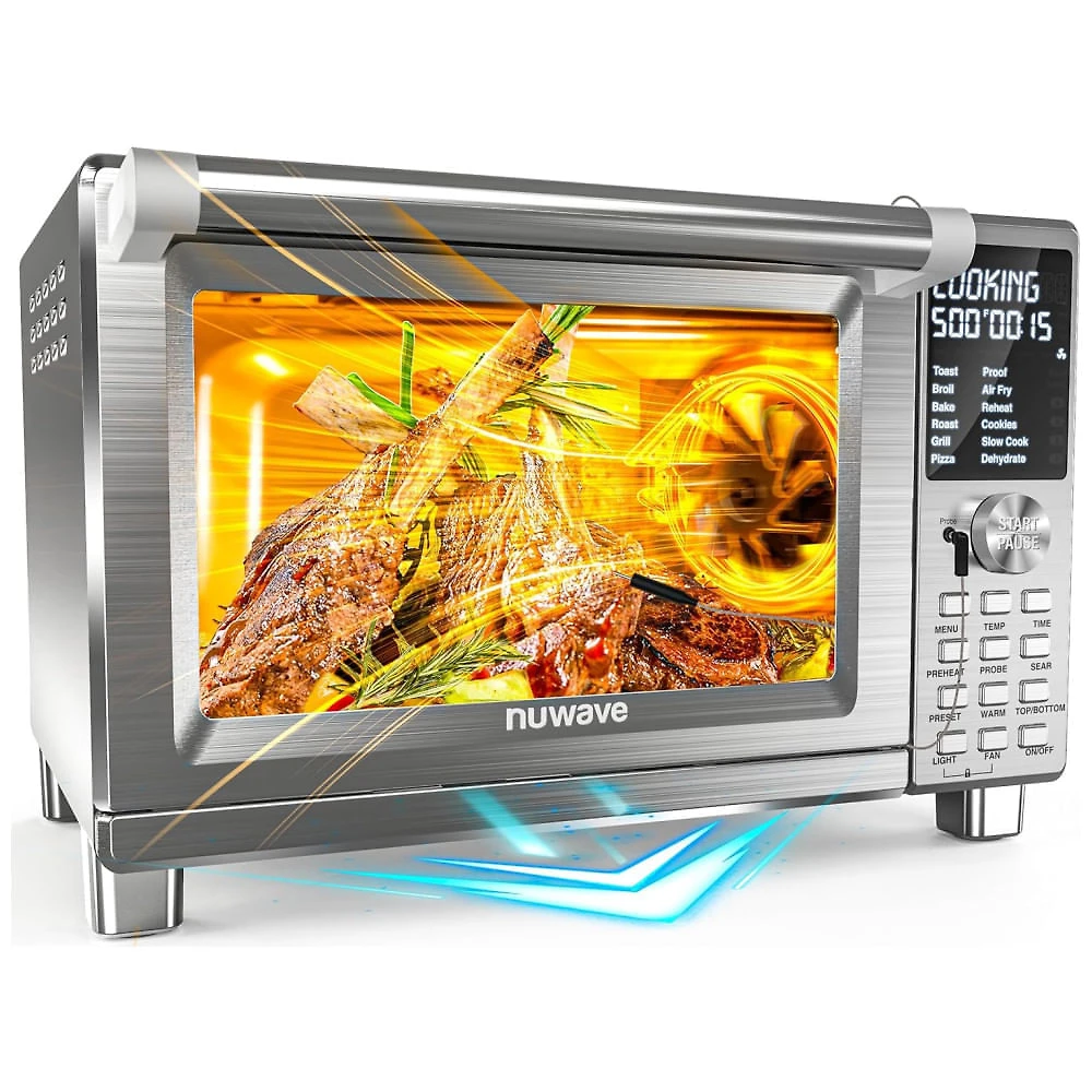 Forno Eltrico de Bancada em Ao Inoxidvel 28L com 142 Predefinies, 3 Velocidades do Ventilador e Funo Air Fryer, 110V 1800W, Nuwave Bravo XL Pro, Prata