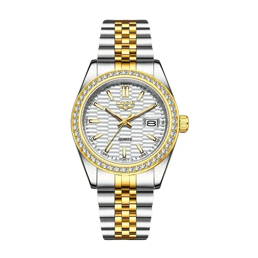 Relógio - Estilo Clássico, Mostrador Luminoso, Pulseira De Aço Inoxidável Dourado Prata