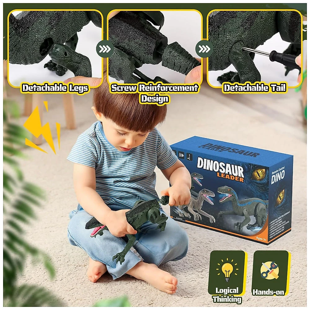 Joguete de Dinossauro para Crianças: Controle Remoto , com Passeio, Sons Realistas, Modo Demonstração, Recarregável - Rcfunkid