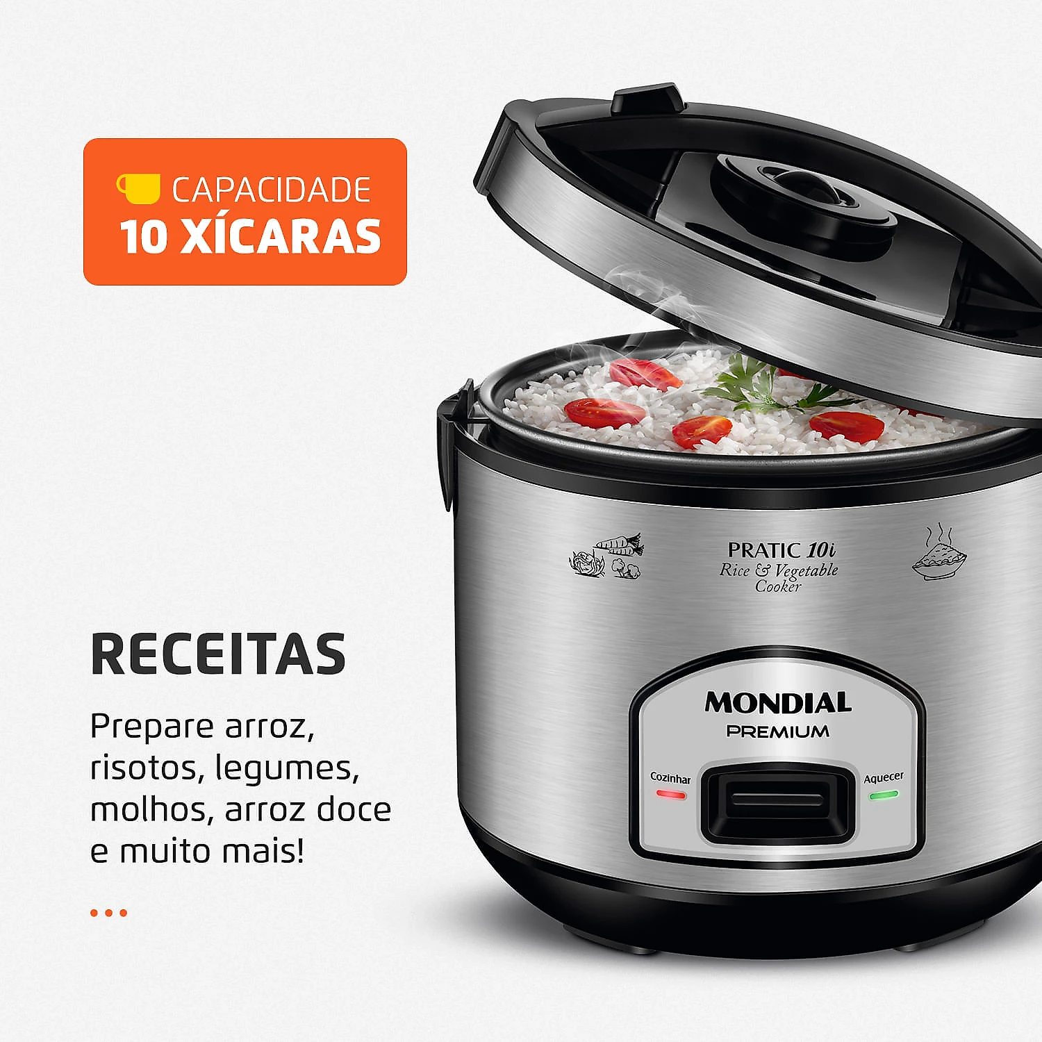 Panela Elétrica Mondial Pratic 10I PE-42-10X PANELA ELÉTRICA DE ARROZ-127V-PRETO/INOX