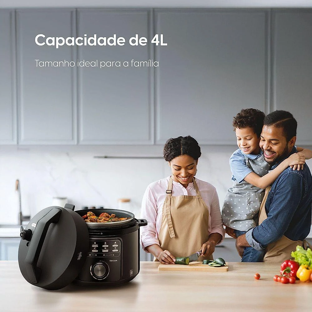 Panela de Pressão Elétrica Elgin Fast Cook 4L 900W Preto 110V