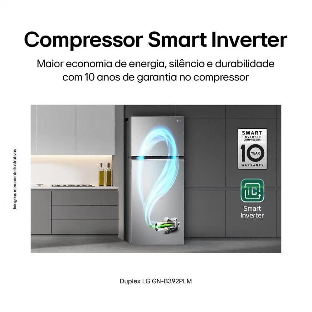 Geladeira LG Duplex Frost Free Inverter 395L Gaveta Fresh Zone Inox 110V