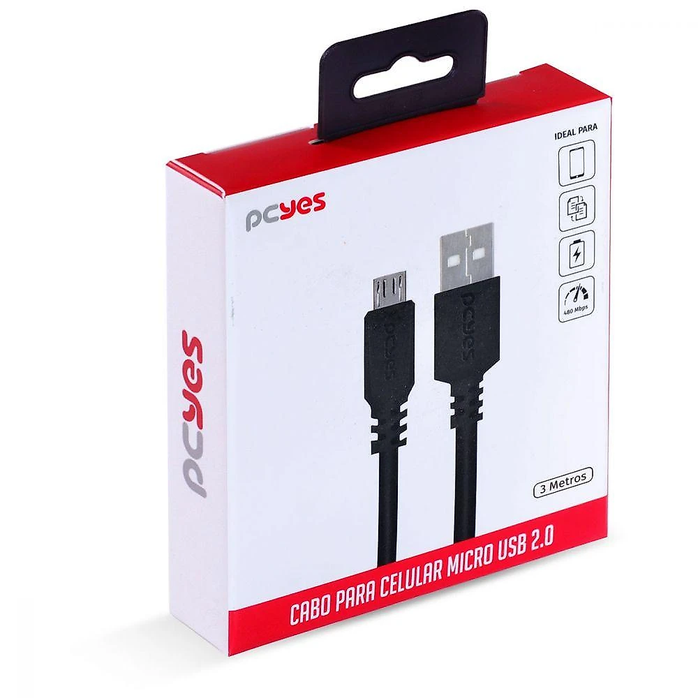 Cabo Para Celular Micro Usb Para Usb A 2.0 3 Metros Preto - Pmuap-3