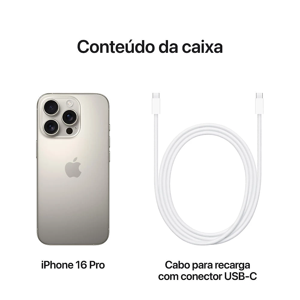 iPhone 16 Pro Apple (128GB) Titânio Natural, Tela de 6,3