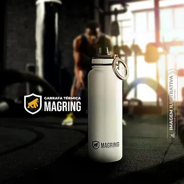 MagRing Garrafa Térmica 540ml Aço Inox com Suporte MagSafe - Mantém Fria 24h Quente 12h - Branca