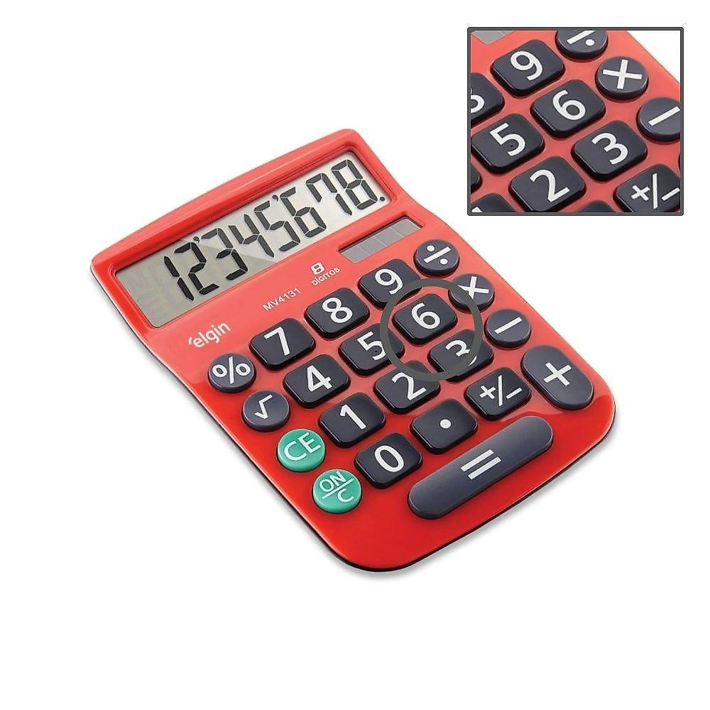 Calculadora de Mesa Elgin MV-4131 8 Dígitos Visor LCD Display Extra Grande Vermelho