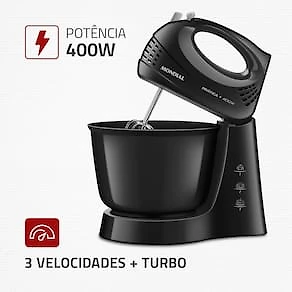 Miniatura Batedeira Mondial Prática Black B-44 com 3 Velocidades – Preta 110V