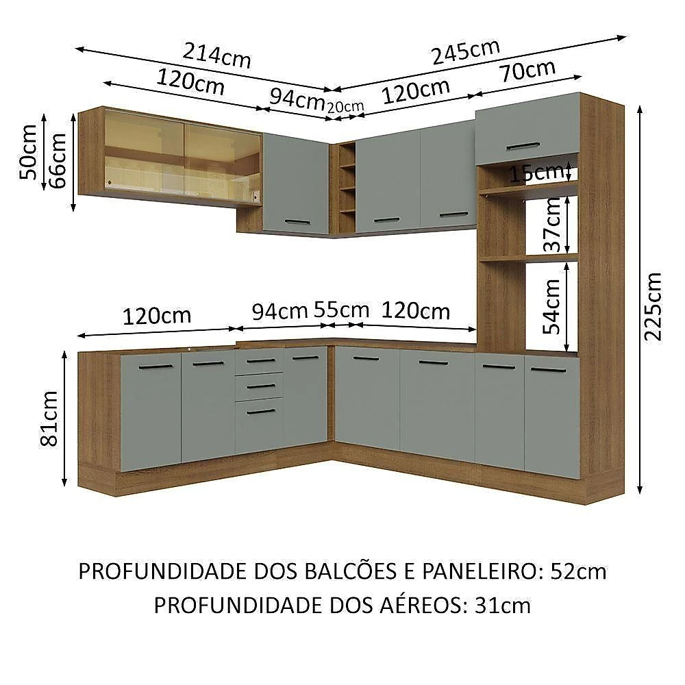 Cozinha Completa 459001 Com Armário E Balcão Rustic/Cinza