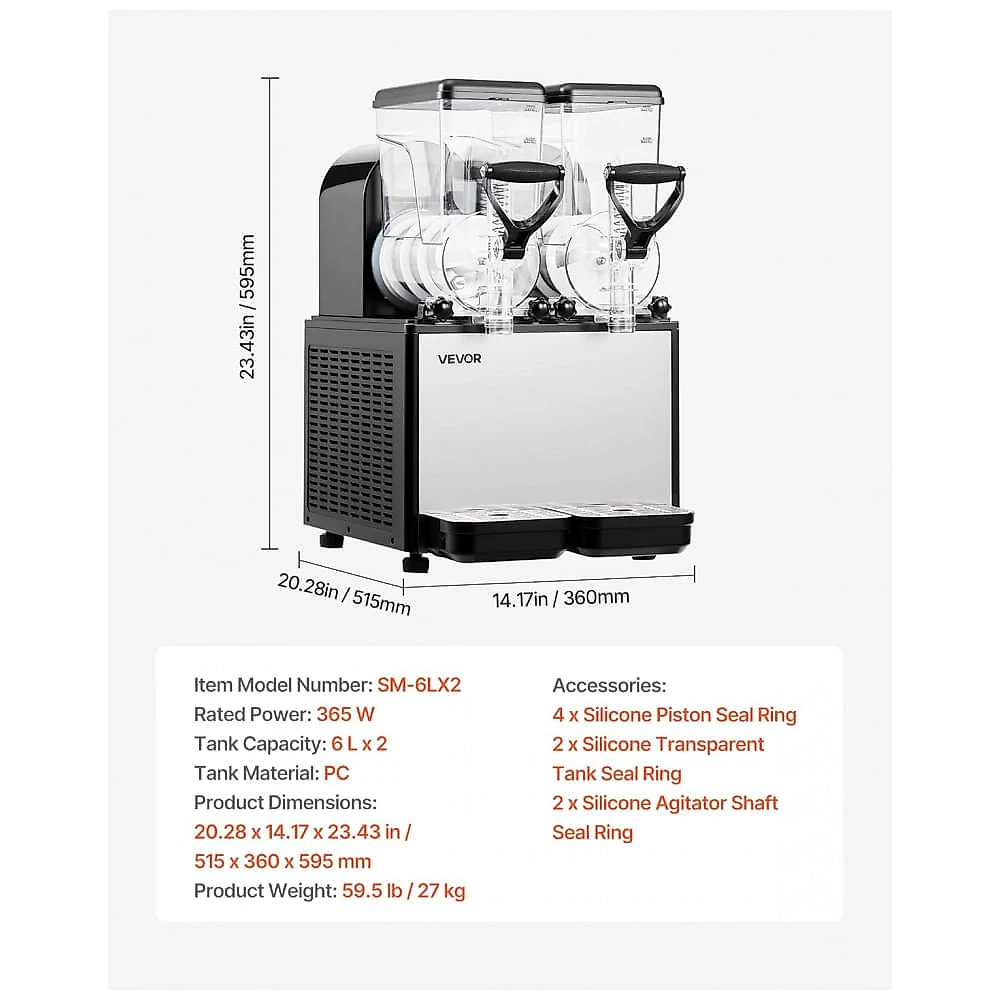 Máquina de Slush Raspadinha VEVOR 6L Duplo Tanque Frozen Auto Limpeza 240V