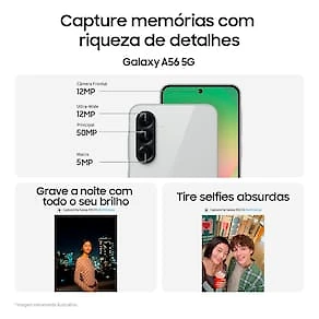 Miniatura Smartphone Samsung Galaxy A56 5G Verde 256GB 8GB RAM, Câmera Tripla até 50MP, Tela Super AMOLED 6.7", IP67, NFC, Vídeo HDR e Recursos AI