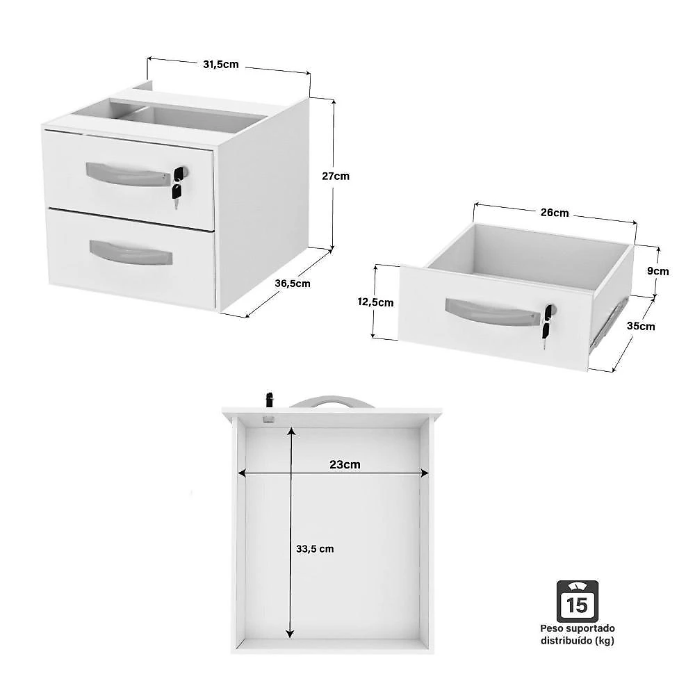 Balcão Atendimento de Canto para Recepção 2 Gavetas Carvalho / Branco