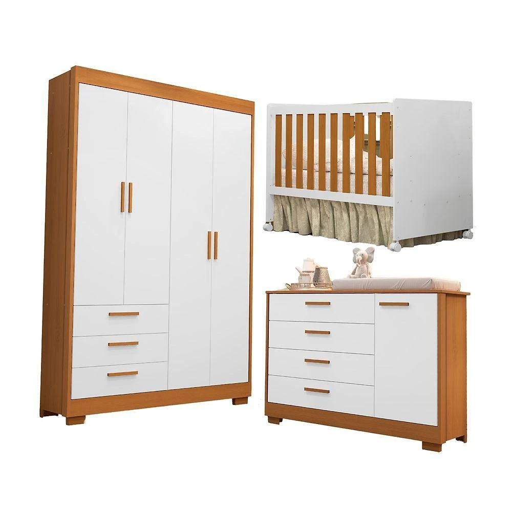 Jogo De Quarto Para Bebe Zaki E Katatau Branco Com Savana - Moveisaqui