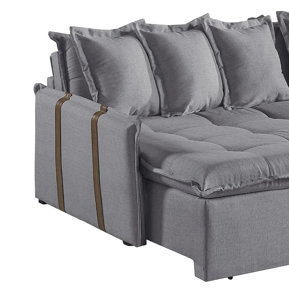 Sofá Retrátil e Reclinável Modulado 214cm Pés em Madeira Maciça Portugal Sofá Retrátil e Reclinável 214cm M161 Linho/Cinza