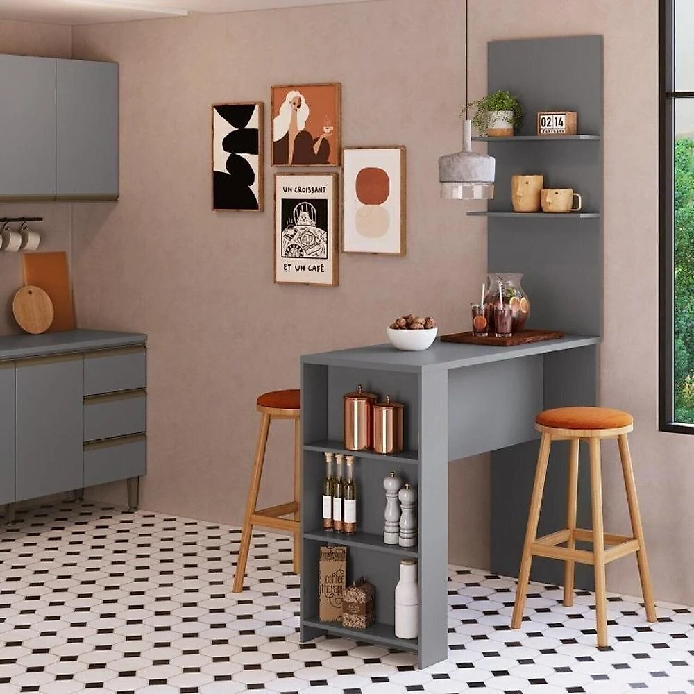 Bancada para Cozinha Luna com Painel Greta Cinza
