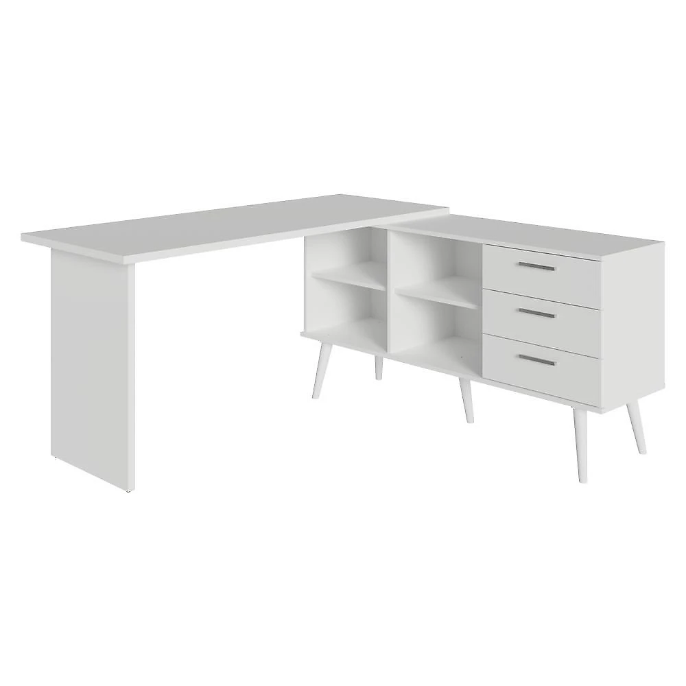 Escrivaninha mesa de estudos de canto 3 gavetas branco lisboa madesa