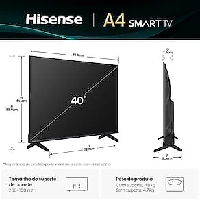 Smart TV 40” Hisense 40A4NV Full HD DLED DTS VirtualX Vidaa U9 Preto
