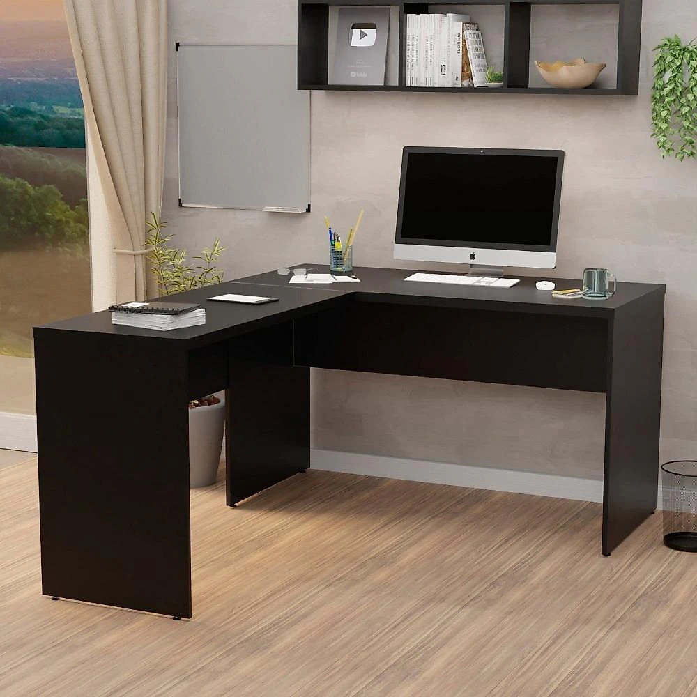 Mesa de Escritório em L 120x60cm + Cadeira Ergonômica Reclinável com Apoio Lombar,Pistão Classe