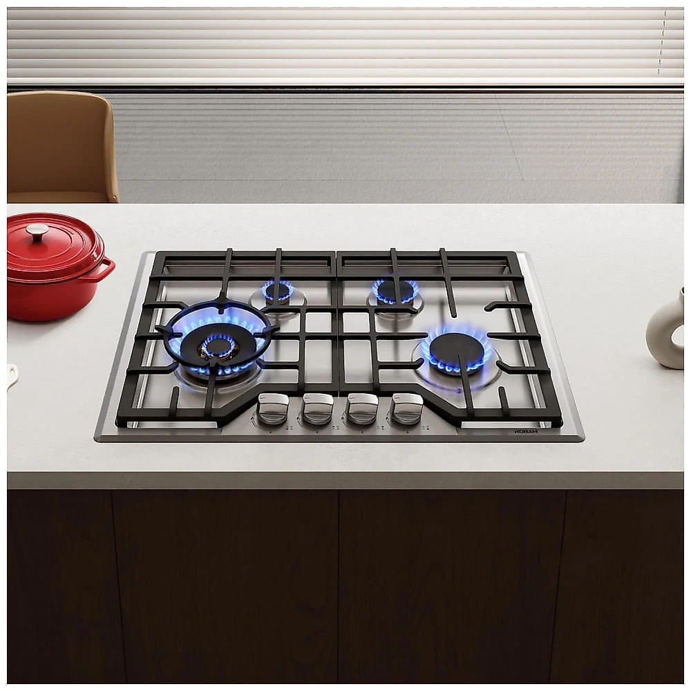 Cooktop a gás 4 queimadores Robam inox mesa em aço inox queimadores em latão grade de ferro fundido acendimento automático 110V