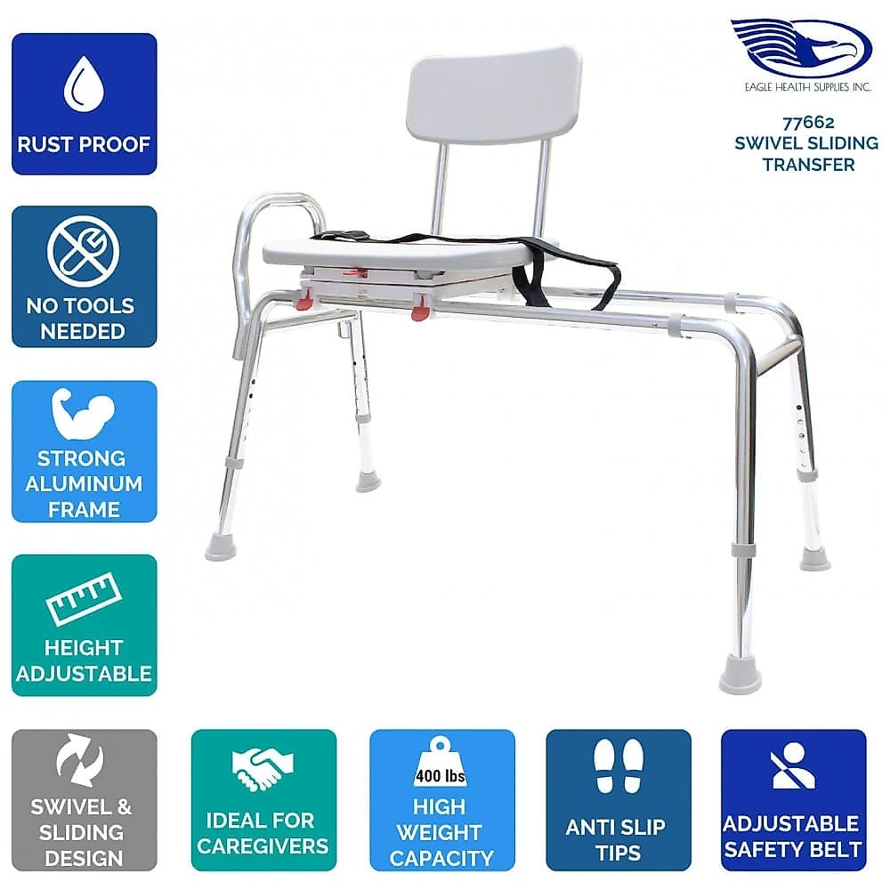 Cadeira de Banho Móvel para Idoso com Assento Giratório, suporta até 180 kg, EAGLE HEALTH SUPPLIES 37662, Branco