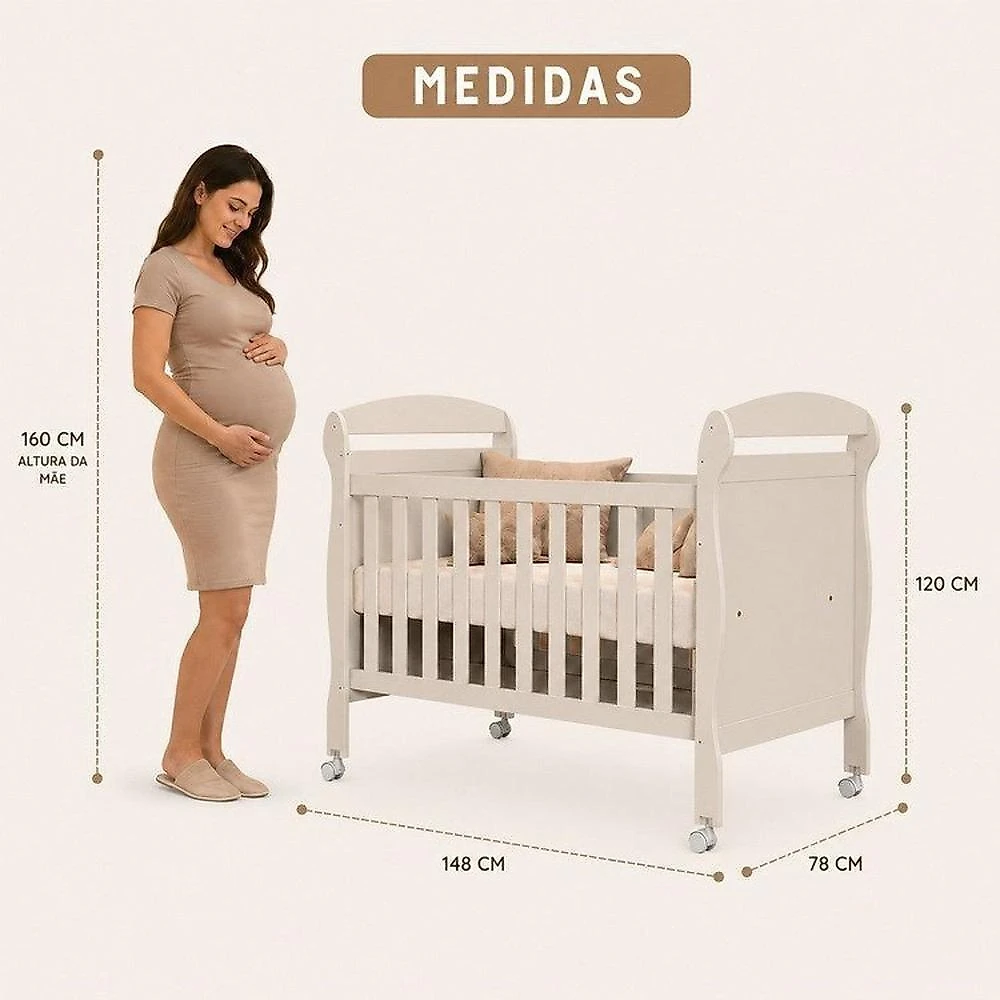 Quarto Completo Danny para Bebê 100% MDF com Cômoda Sapateira e Berço 2 em 1 Areia