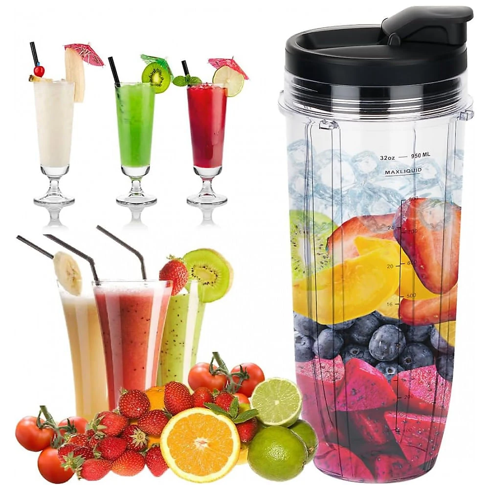 ABTER Copo Substituto para Liquidificador Nutri Ninja 940ml com Tampa Sip Seal - Kit 2 Unidades