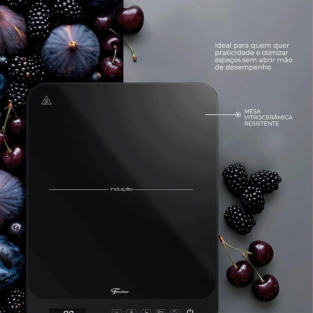 Cooktop de Indução Portátil Fischer 1 Boca Touch Screen Preto Bivolt