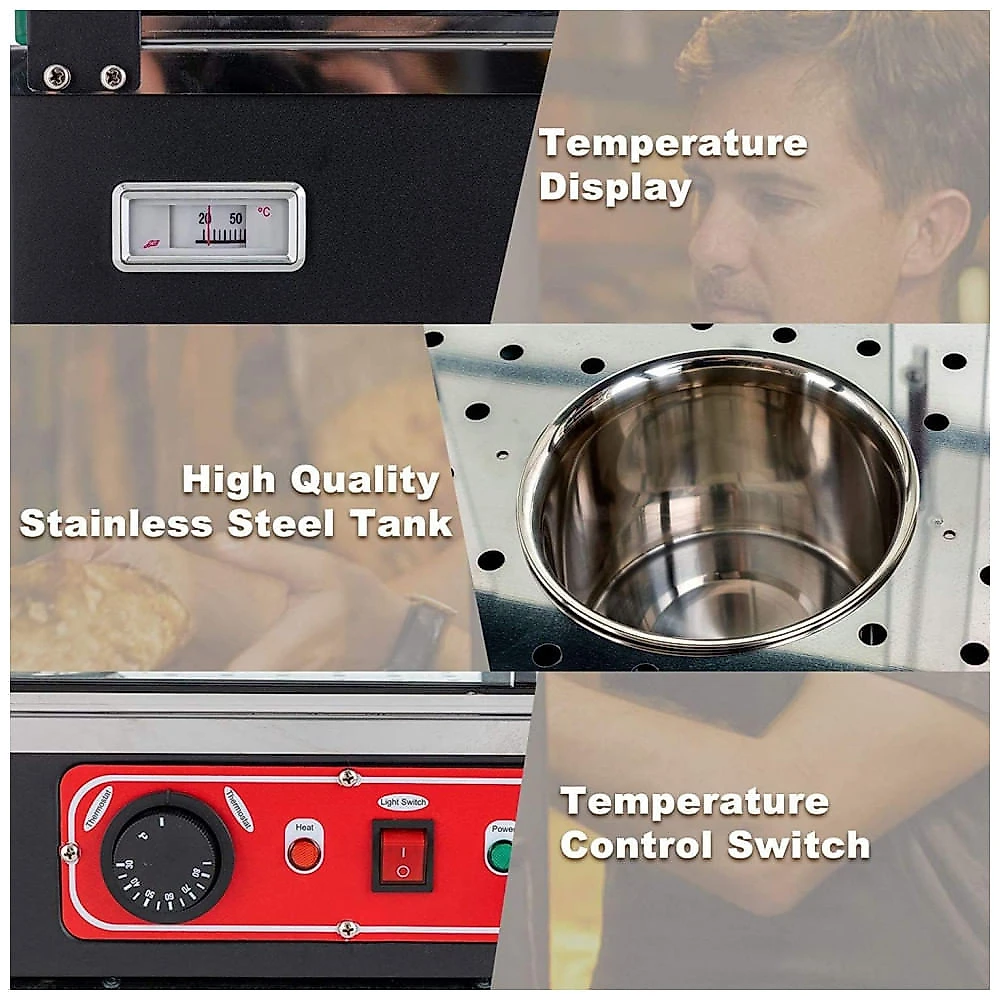 Aquecedor de Alimentos 3 Andares Anpuce Preto Aço Inoxidável Interruptor Luz Independente Termostato 66 cm 110V 1200W para Buffet Restaurantes