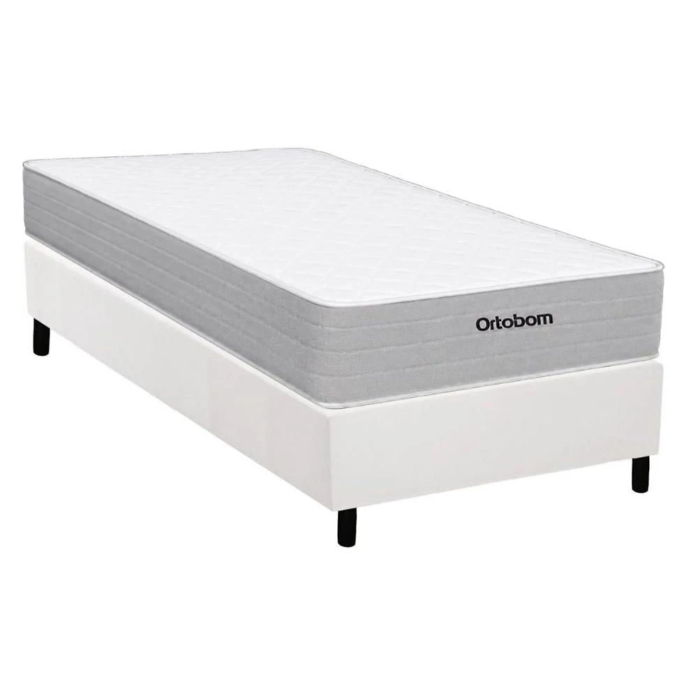 Cama Box com Colchão Solteiro Plenno Molas Ensacadas Branco Ortobom