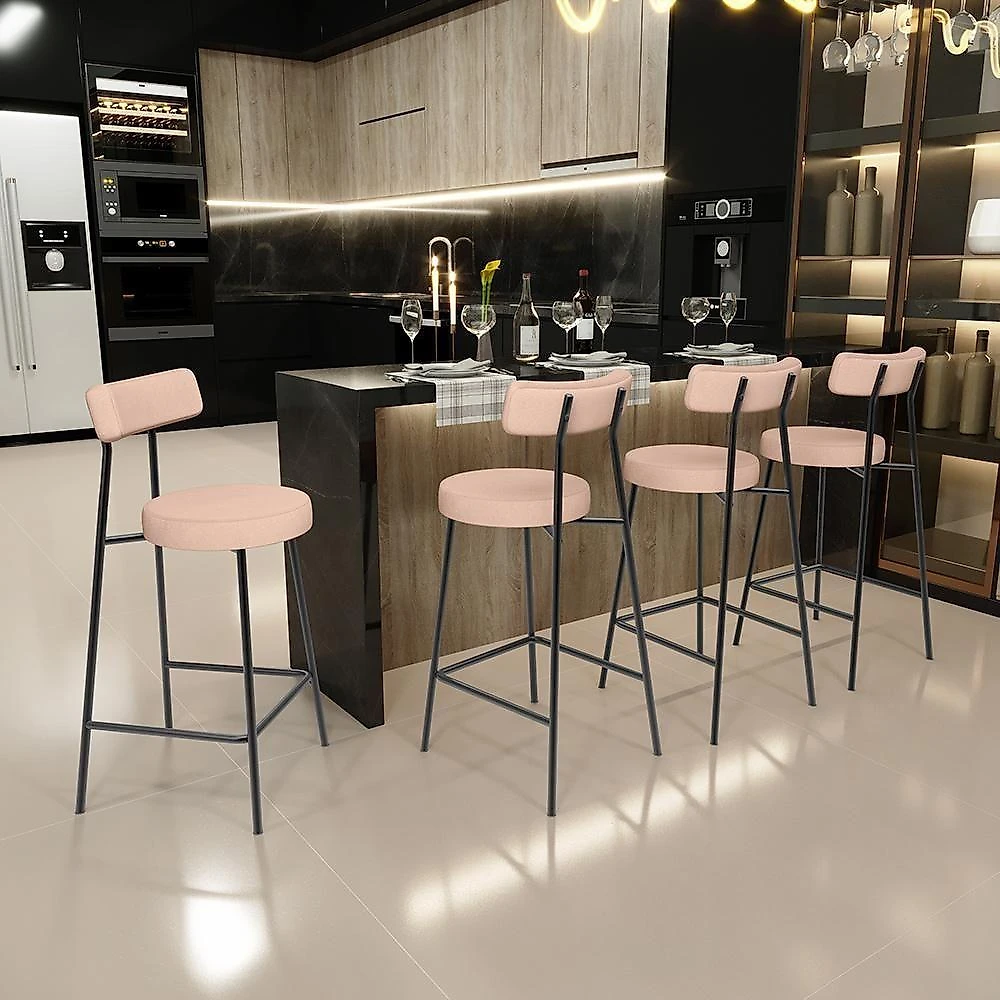 Kit 02 Banquetas Baixa Para Cozinha Sala De Jantar Bar Bancada Milão L02 Linho Rosê