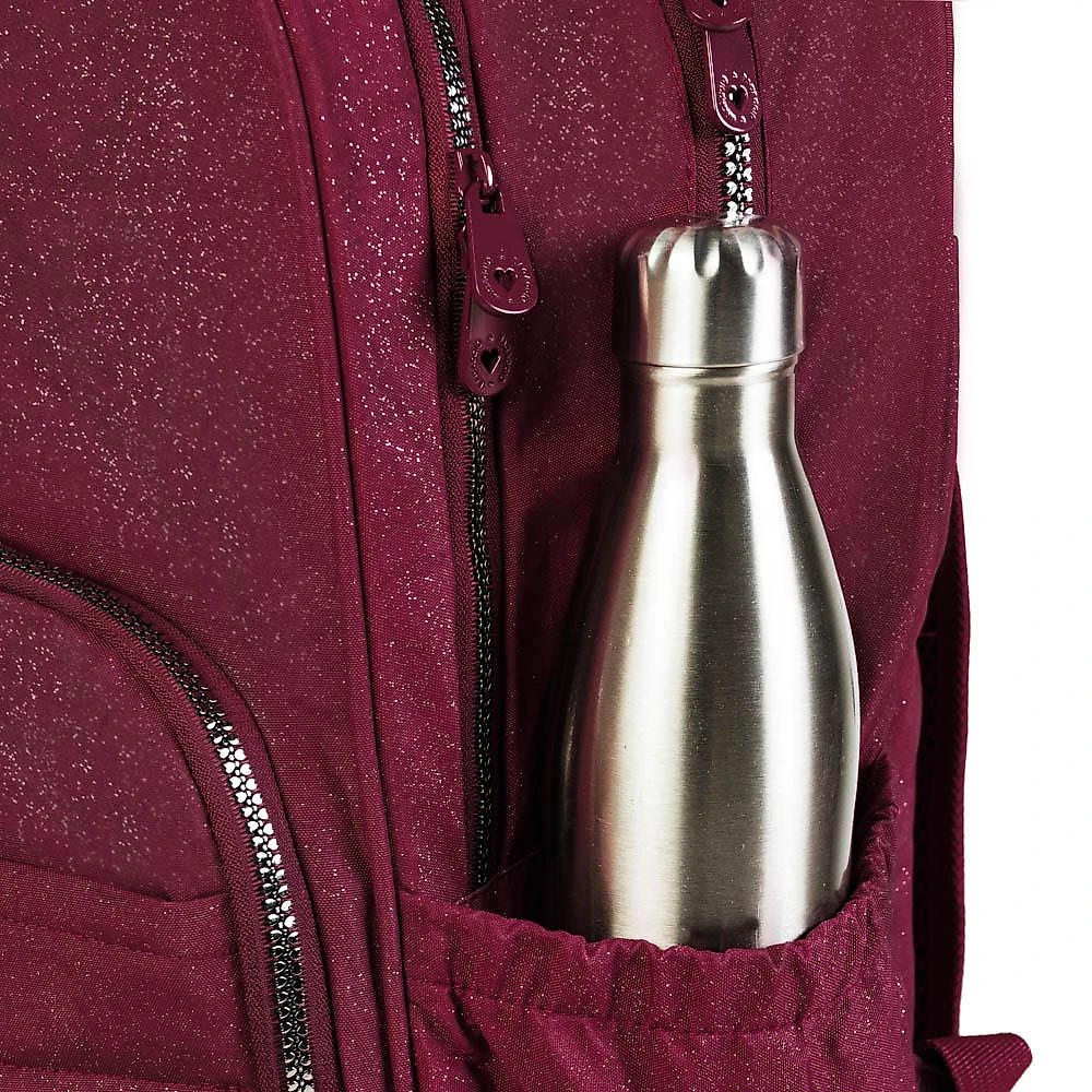 Mochila Escolar Juvenil com 4 Rodinhas Crinkle Glitter Vinho Vinho