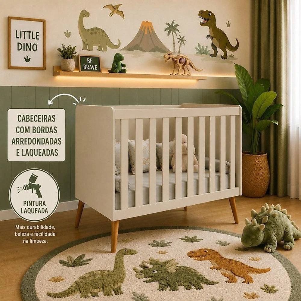Quarto de Bebê Completo Isis / Berço 2 em 1, Cômoda Sapateira 100% MDF Areia