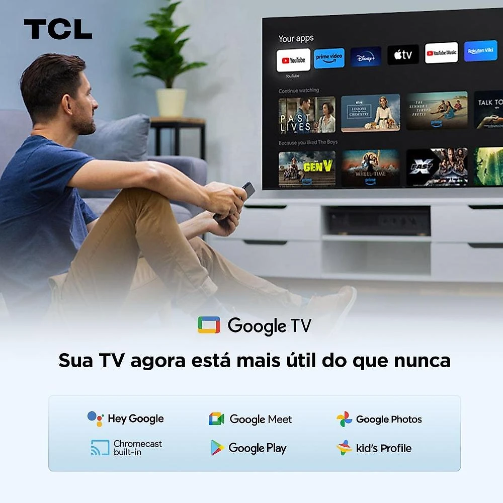 Smart tv 75" 4k tcl 75p6k google tv hdr10+ processador aipq