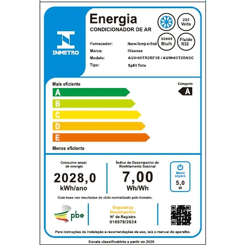 Ar Condicionado Piso Teto Hisense 60000 BTUS Frio Inverter 220V AUV-60TR2RF3E