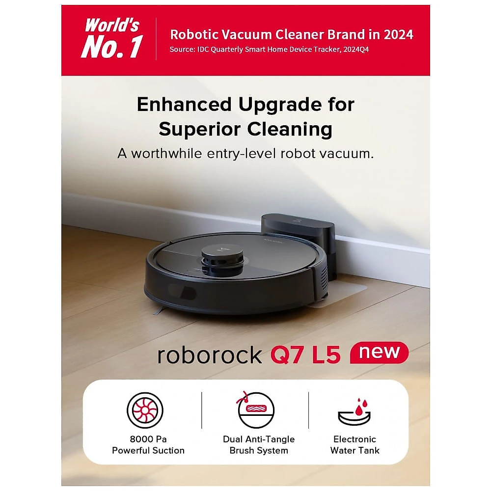 Robô Aspirador Roborock Q7 L5 Preto 2 em 1 Aspirar e Passar Pano 8.000Pa Navegação LiDAR 120V