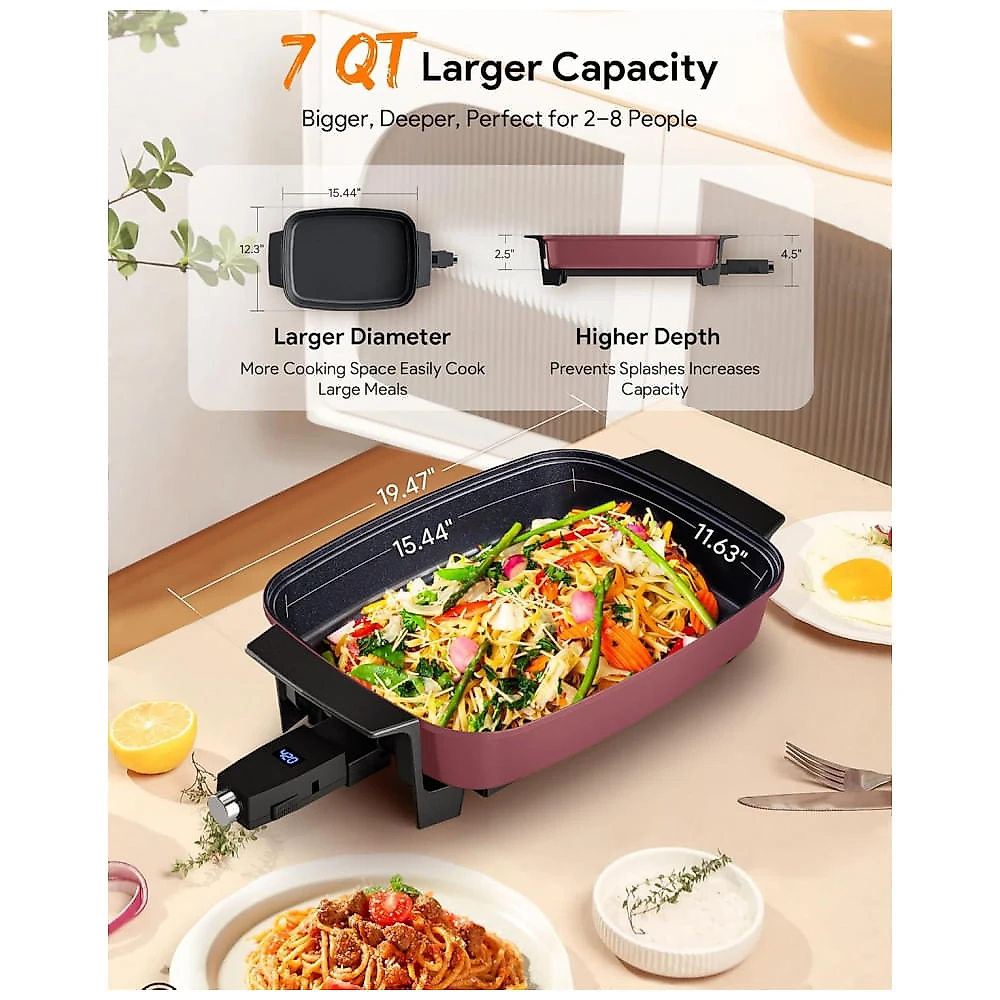 Panela Elétrica Skillet 7L Nuwave Medley XL Canela Digital Antiaderente Cerâmica PFAS Free com Tampa de Vidro 110V