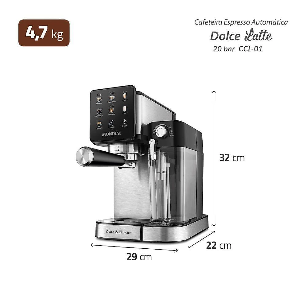 Cafeteira Espresso Automática Dolce Latte 20 Bar Mondial Preto/inox - CCL-01 220V