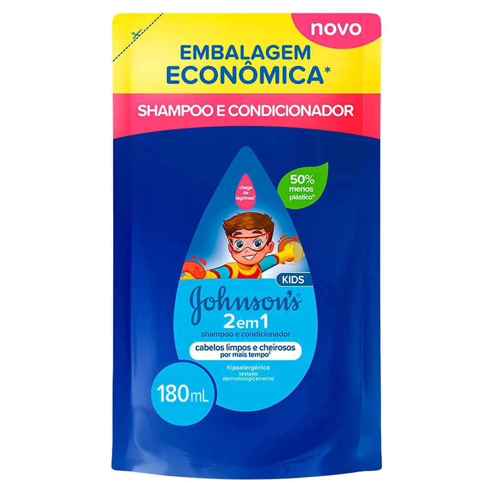 Shampoo e Condicionador Johnson's Kids 2 em 1 Refil 180ml