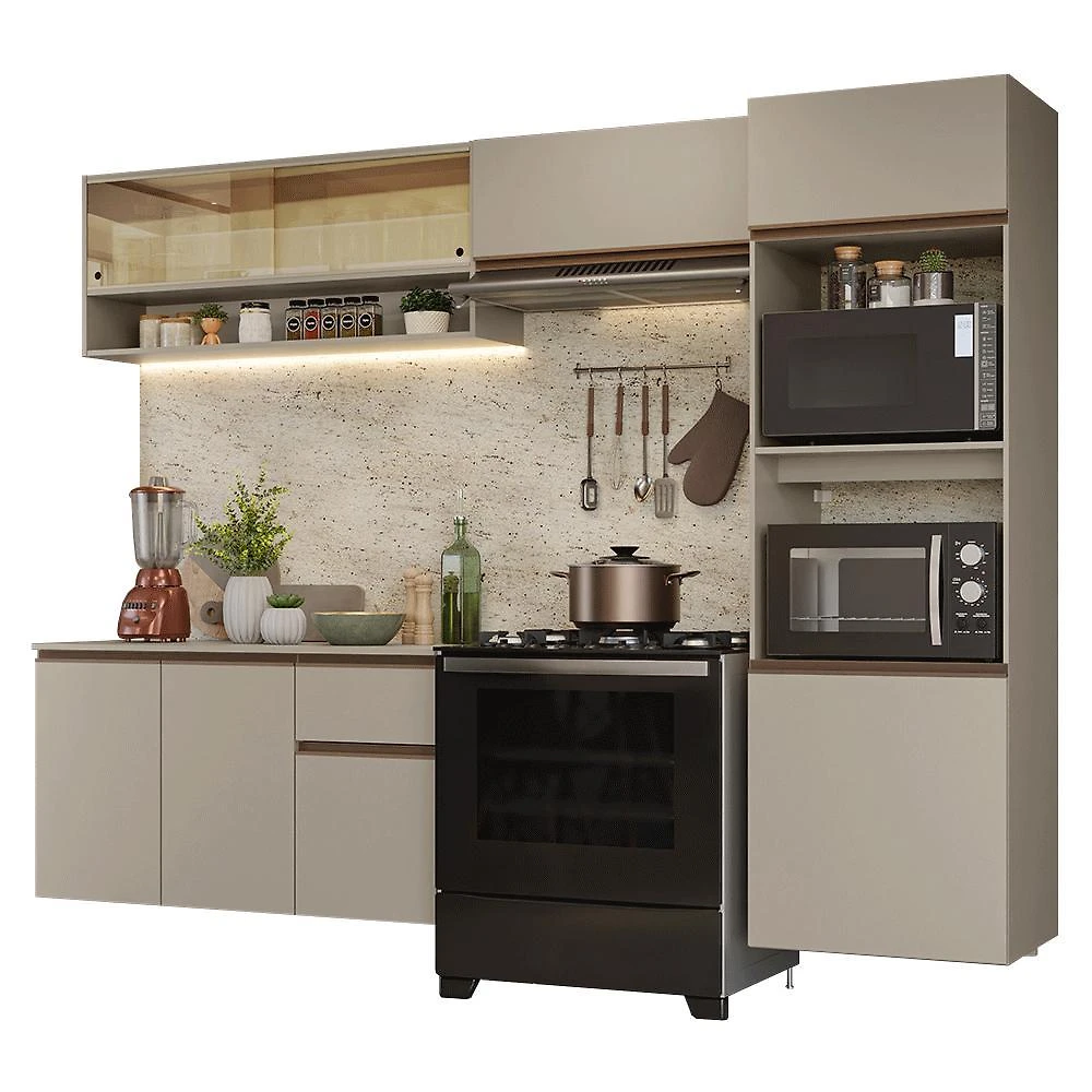 Armário de cozinha completa 260 cm suspenso crema nice madesa 10