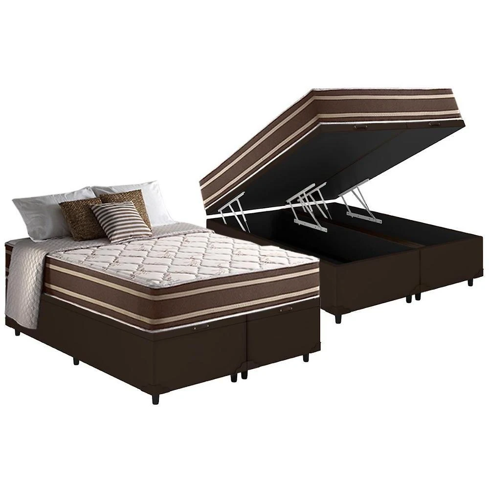 Conjunto Box Baú King: Colchão Molas Anjos Duo Sono Masterpocket+base Courano Brown(193x203)