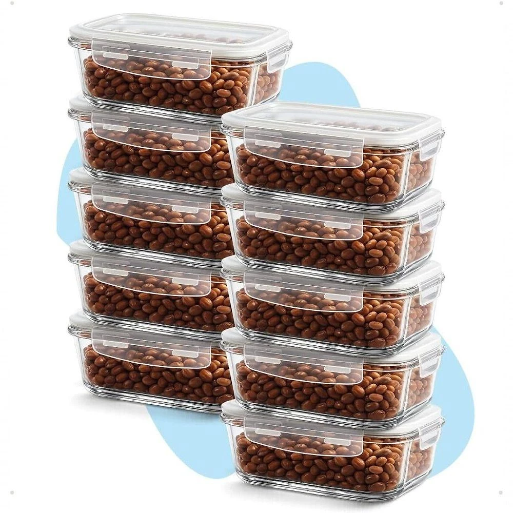 Kit 10 Potes de Vidro Herméticos 1040ML para Cozinha Tampa Plástica Bpa Free Transparente