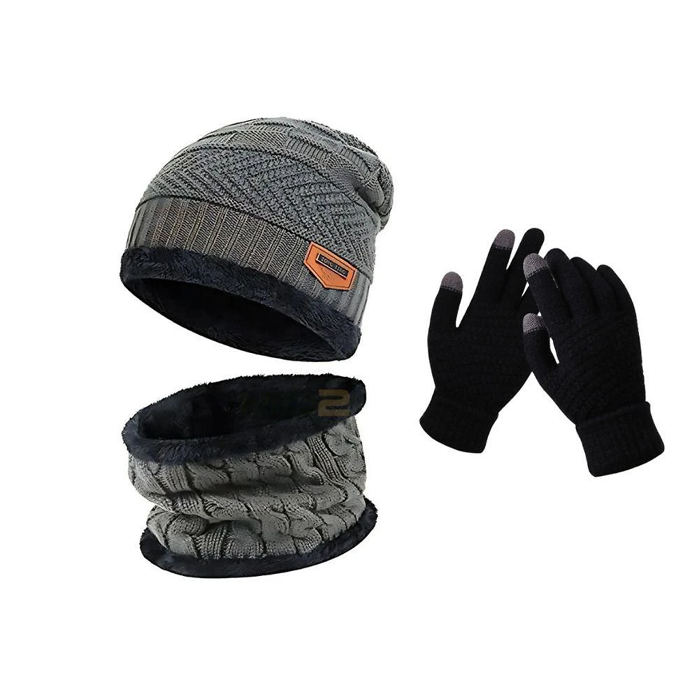 Kit Inverno OEM Geométrico em 100% Lã Antialérgica Adulto Cinza Unissex