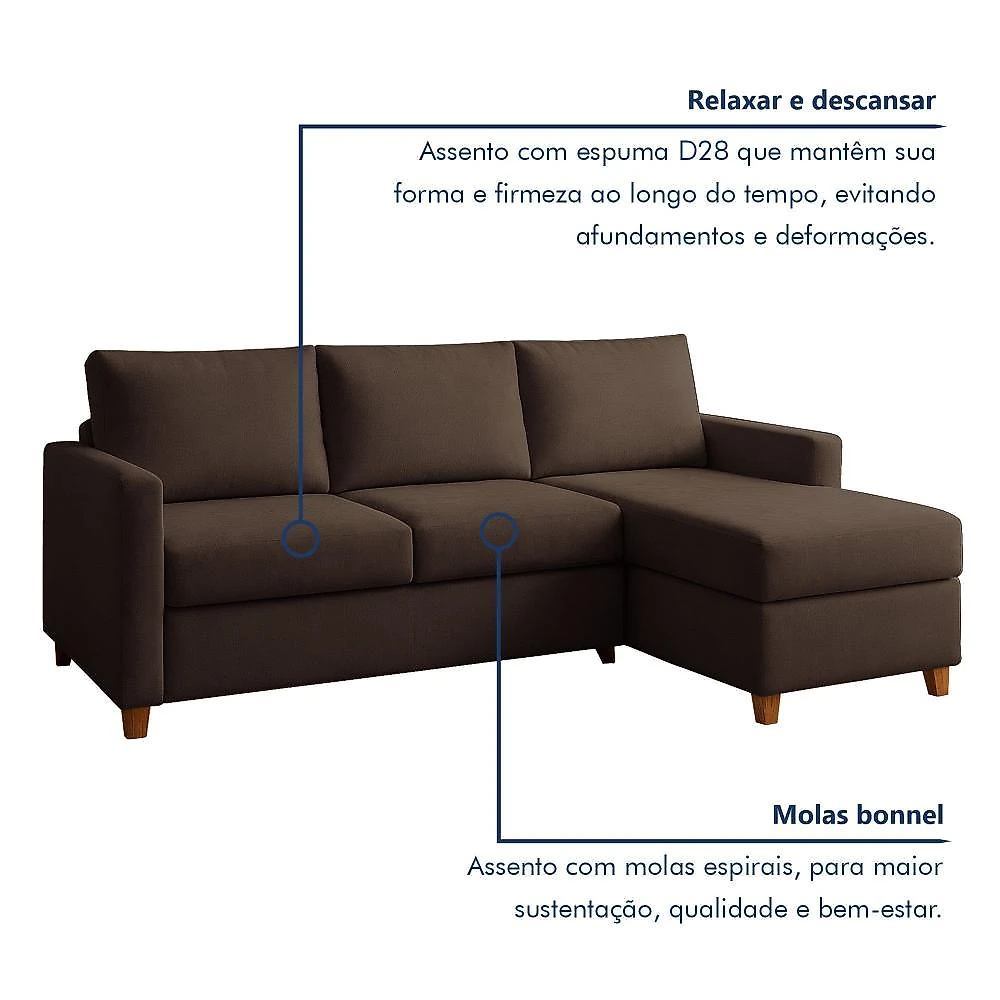 Sofá 3 Lugares com Chaise Moov Yescasa Marrom