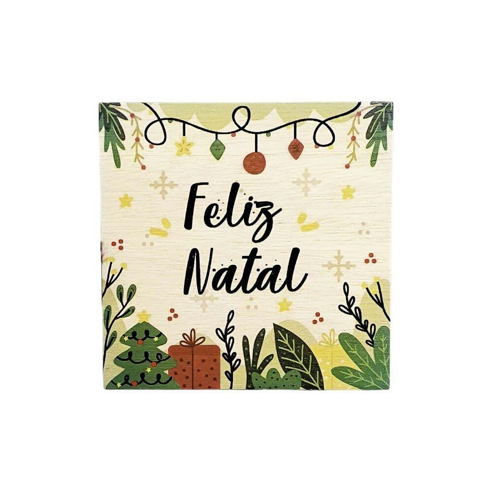Quadrinho Feliz Natal Compensado Naval com Impressão UV Amadeirado