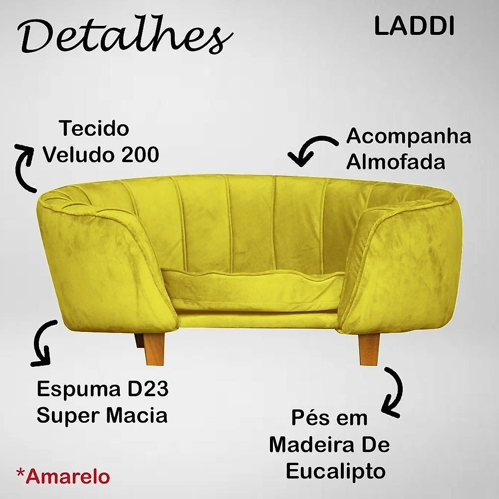 Poltrona Cama Caminha Pet Laddi Veludo Amarelo Dvinn Amarelo