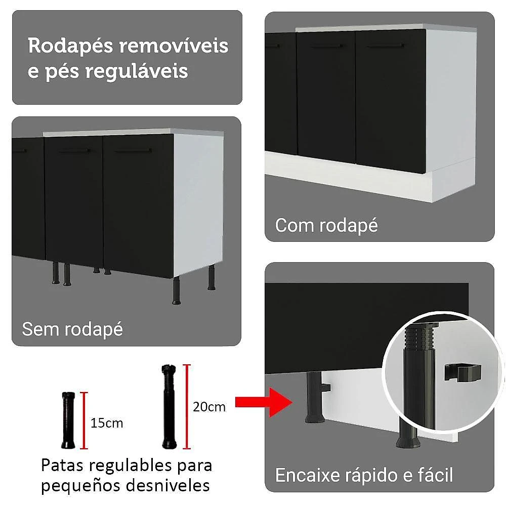 Kit balcão + cristaleira 70cm branco/preto agata madesa 01