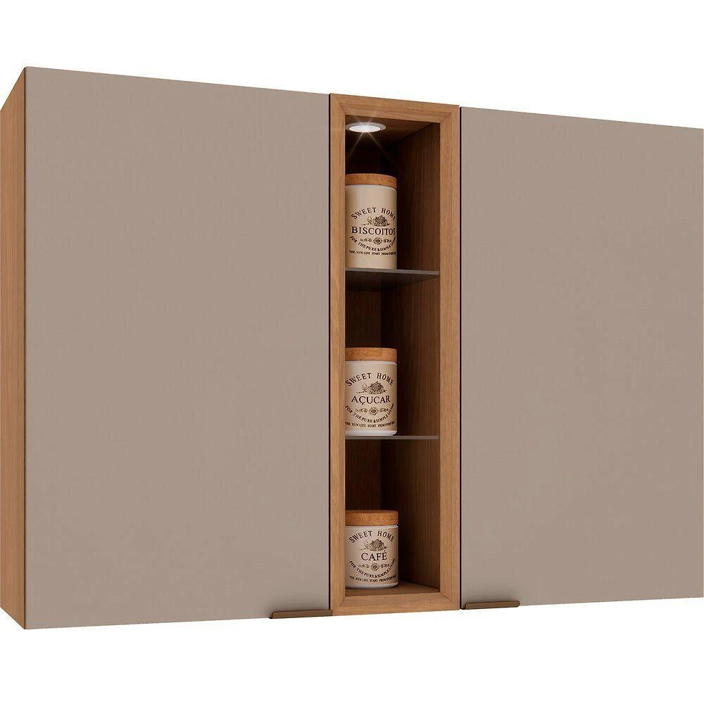 Armário Aéreo Vitra 120CM 3 Portas MDP-MDF Amadeirado Luciane Móveis
