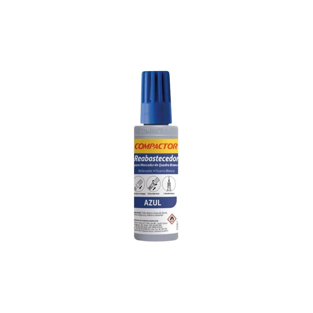 Refil para Marcador de Quadro Branco Compactor QB 30ML 1 Unidade com Secagem Rápida Azul